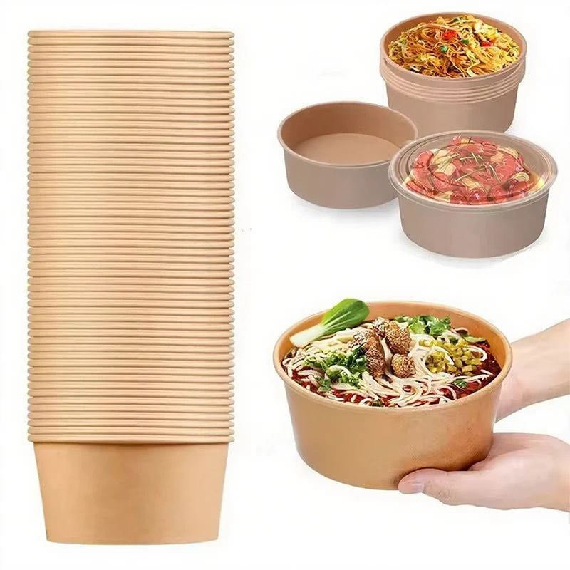 Kraft Paper Round Bowls Disposable Lunch Bento Box with Lids Meal Prep