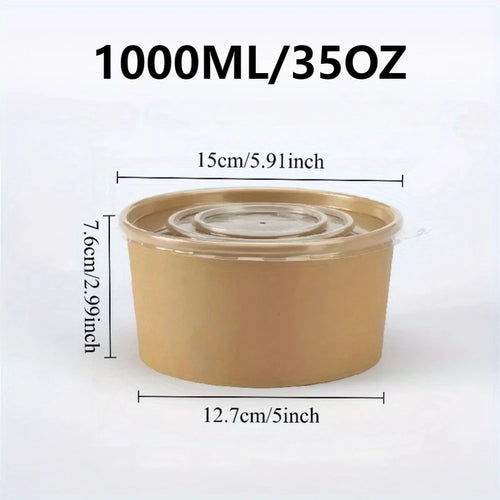 Kraft Paper Round Bowls Disposable Lunch Bento Box with Lids Meal Prep