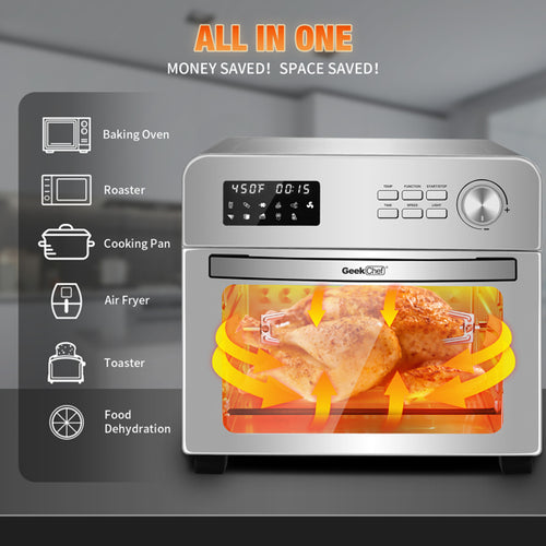 Heißluftfritteusen-Toasterofen mit LCD-Display, Drehspieß und Dörrfunktion